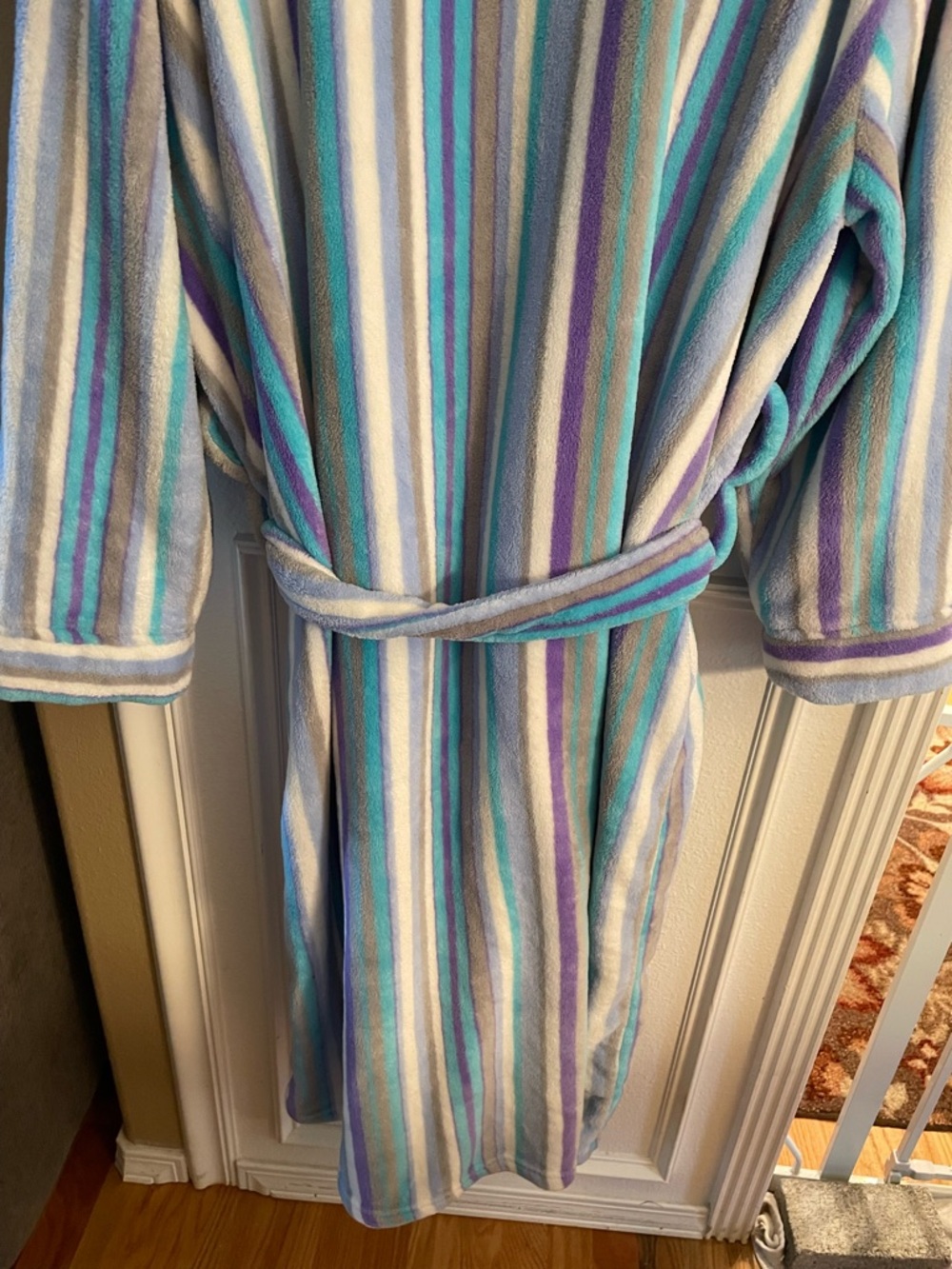 Alexander Del Rossa Plush Luxury Blue White Sky Blue Women’s Hooded Robe XL - Picture 9 of 14